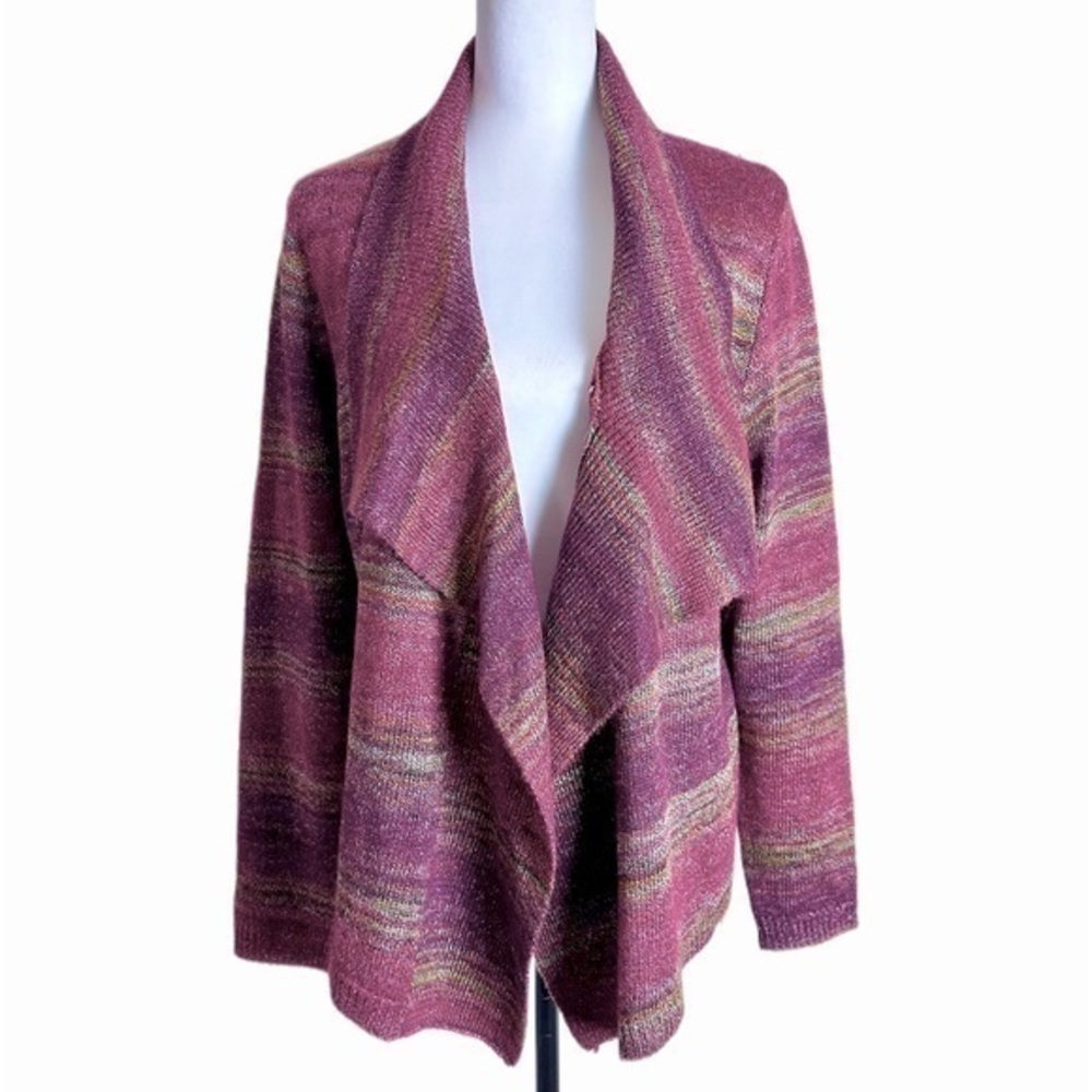 Ruby Rd Favorites Draped Open‎ Front Cardigan Plum Space Dye Womens XL